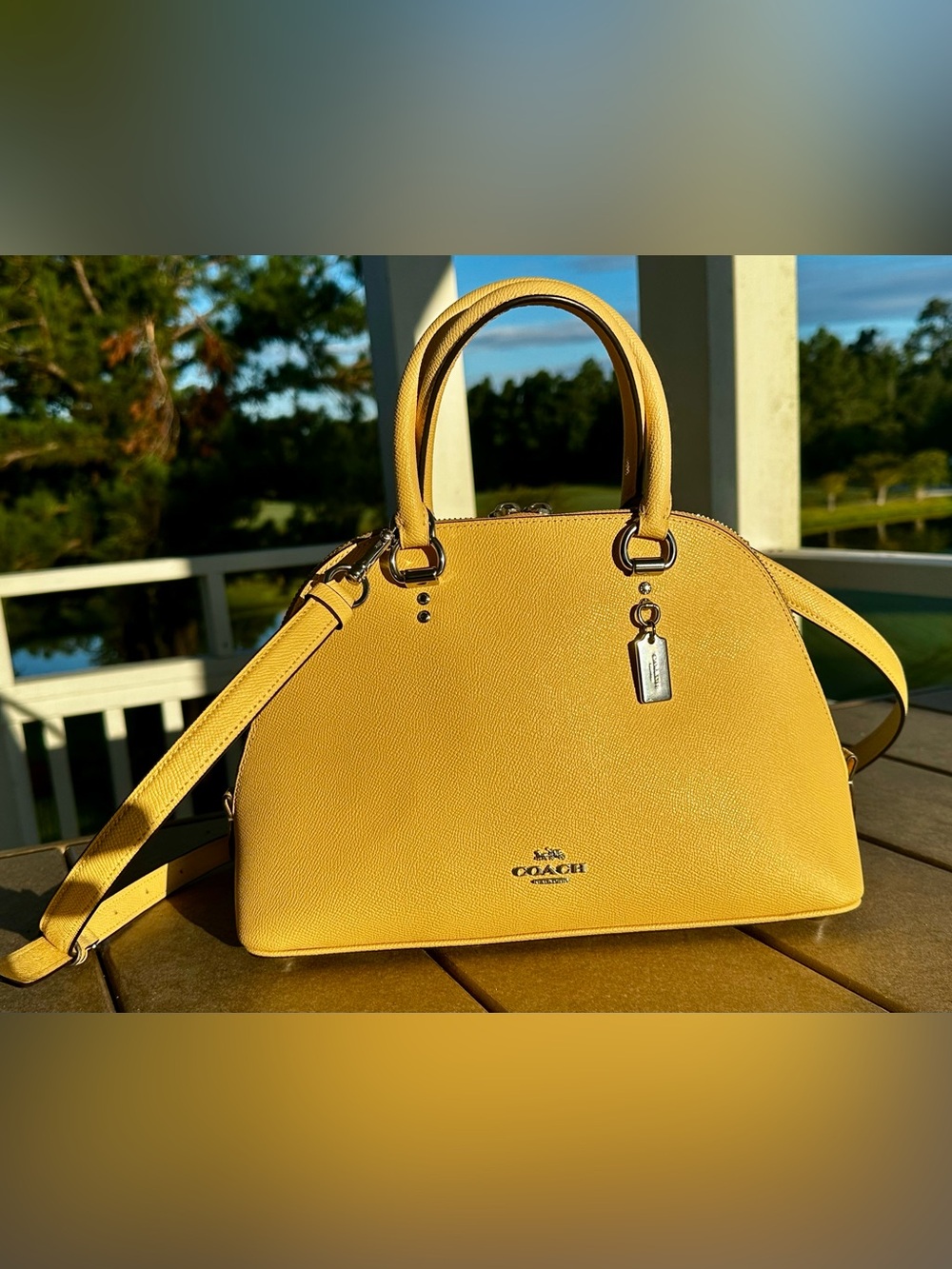 Coach Mini Sierra F27591 Light Yellow Leather Satchel Crossbody Bag